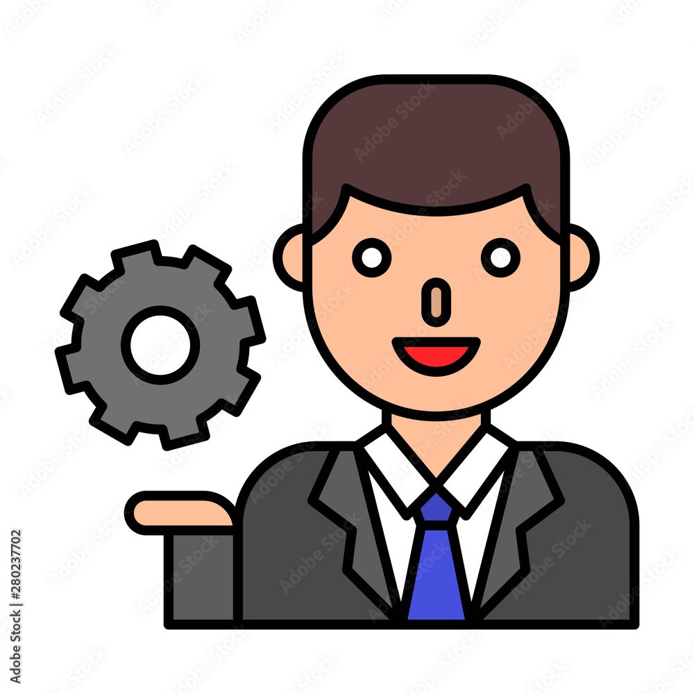 Businessman with gear vector, filled style editable outline icon Businessman with gear vector, filled style editable outline icon