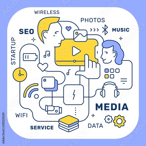 Vector creative media illustration of connected people on white