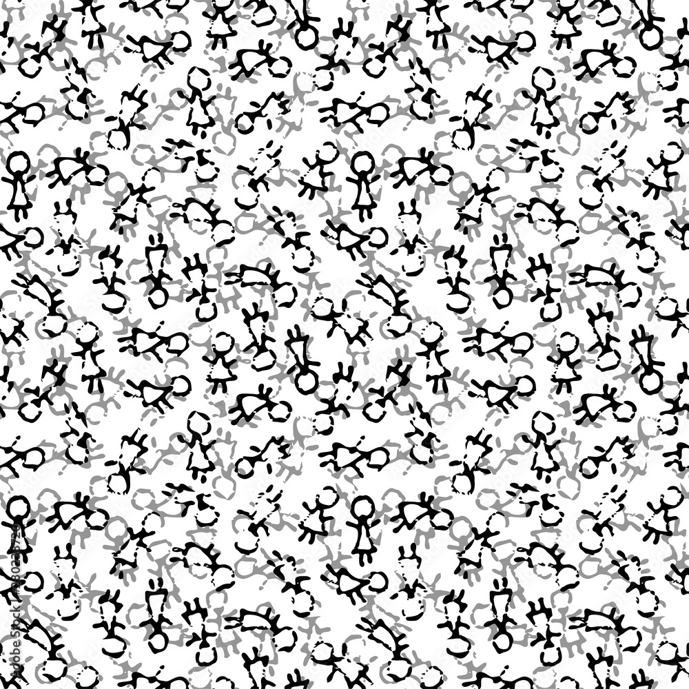 Seamless grunge pattern with a lot of girls, women, kids. Stickman endless illustration Seamless grunge pattern with a lot of girls, women, kids. Stickman endless illustration