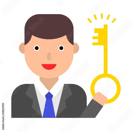 Businessman hold a key vector, flat style icon