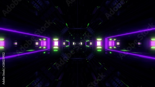 futuristic science-fiction lights glowing tunnel corridor 3d illustration background