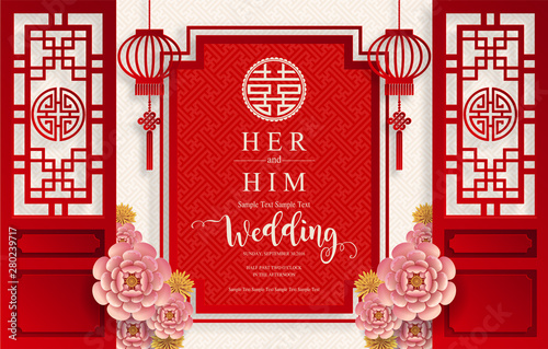 Chinese traditional and asian elements background template on paper color Background.
