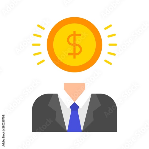 Dollar coin head businessman vector, flat style icon