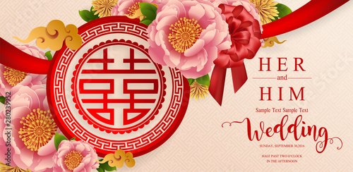 Chinese traditional and asian elements background template on paper color Background.