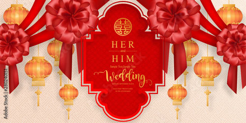 Chinese traditional and asian elements background template on paper color Background.