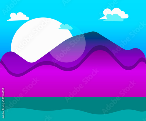 Vector background good morning in the mountains.