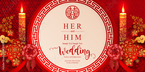 Chinese traditional and asian elements background template on paper color Background.
