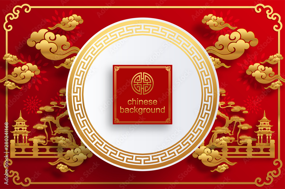 Chinese traditional and asian elements background template on paper color Background.