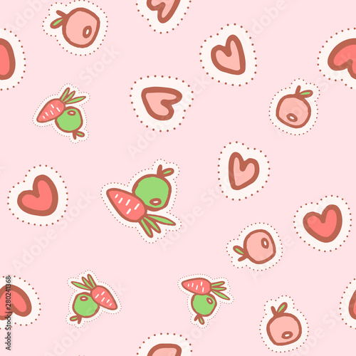 Cute seamless pattern with apples, carrots and hearts