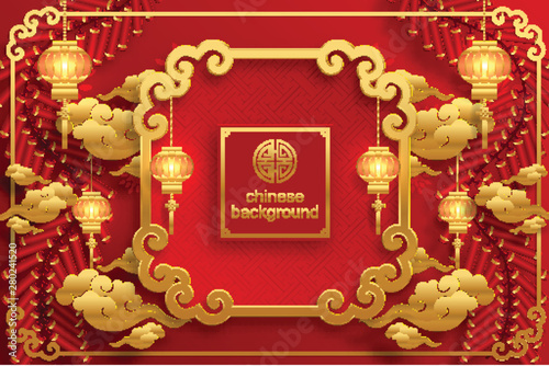 Chinese traditional and asian elements background template on paper color Background.
