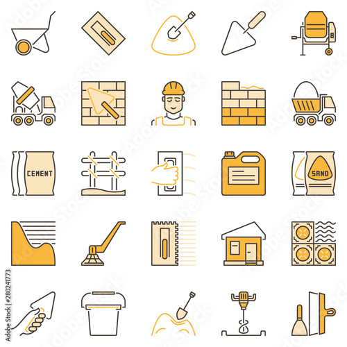 Concrete and Cement colored icons - vector construction creative signs on white background