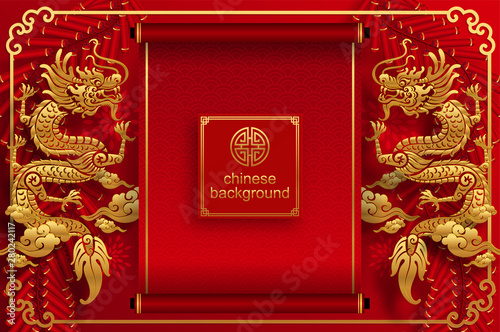 Chinese traditional and asian elements background template on paper color Background.
