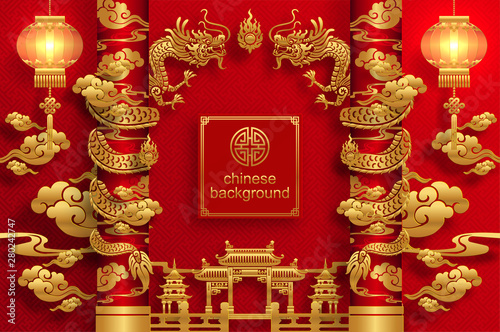 Chinese traditional and asian elements background template on paper color Background.