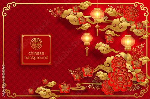 Chinese traditional and asian elements background template on paper color Background.