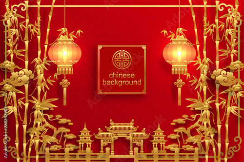Chinese traditional and asian elements background template on paper color Background.
