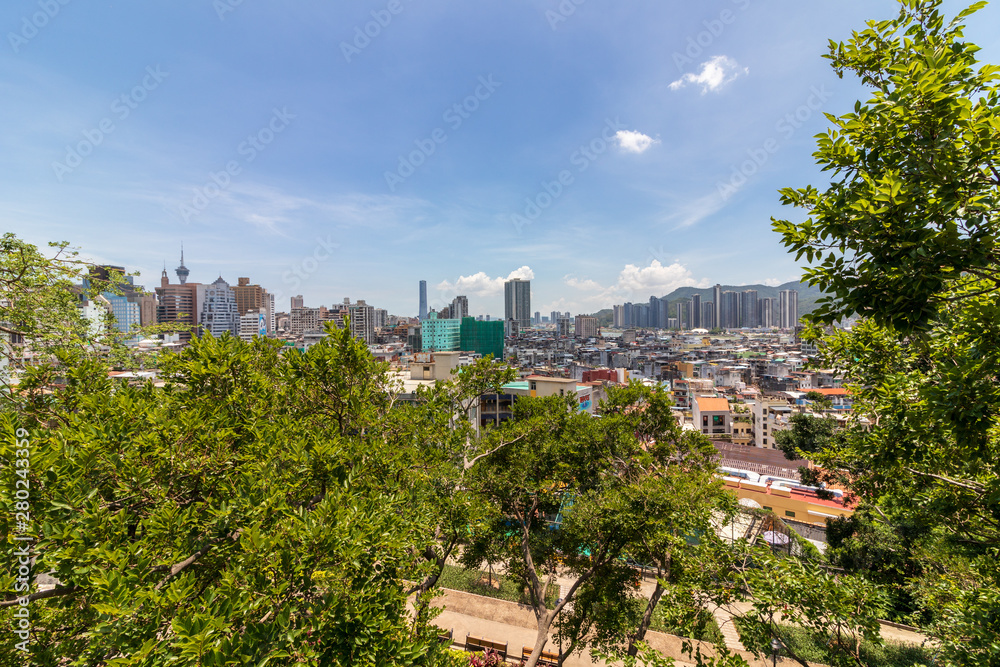 Skyline of Macau covered by vegetation, view from Monte do Forte. Santo António, Macao, China. Asia. Skyline of Macau covered by vegetation, view from Monte do Forte. Santo António, Macao, China. Asia.