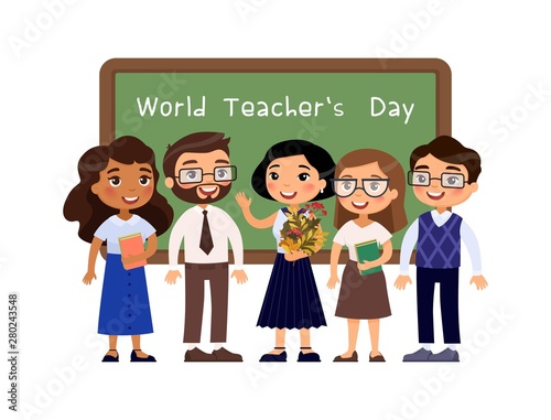 World teachers day greeting flat vector illustration