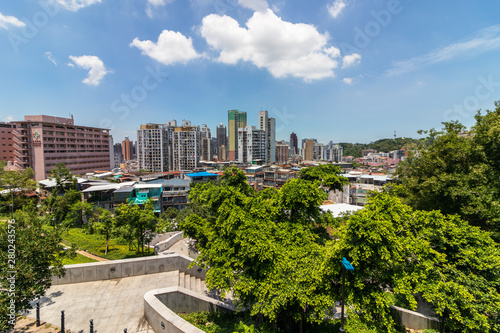 Skyline of Macau between nature  view from Fortress. Santo Ant  nio  Macao  China. Asia.