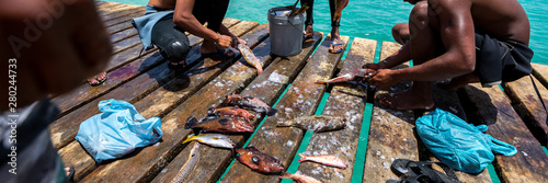 Fishermen with colorful fish photo