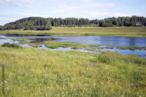 River landscape summer sunny morning