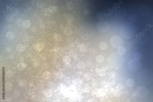 Abstract festive light silver blue bokeh background texture with colorful circles and bokeh lights. Beautiful backdrop with space.