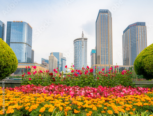 Tianfu Square in the flowers, Chengdu, Sichuan Province, China