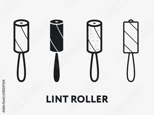 Lint Roller Clothes Sticky Tape. Vector Icon Set.