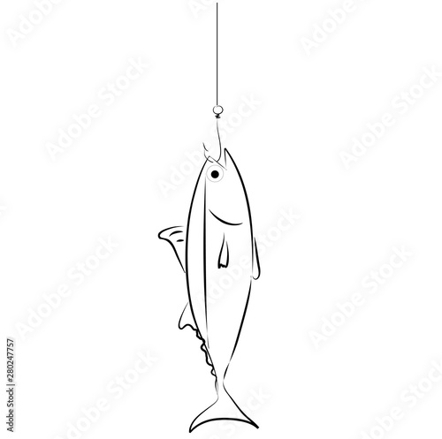Fishing. Fish caught on a hook. Ear. Contour fish