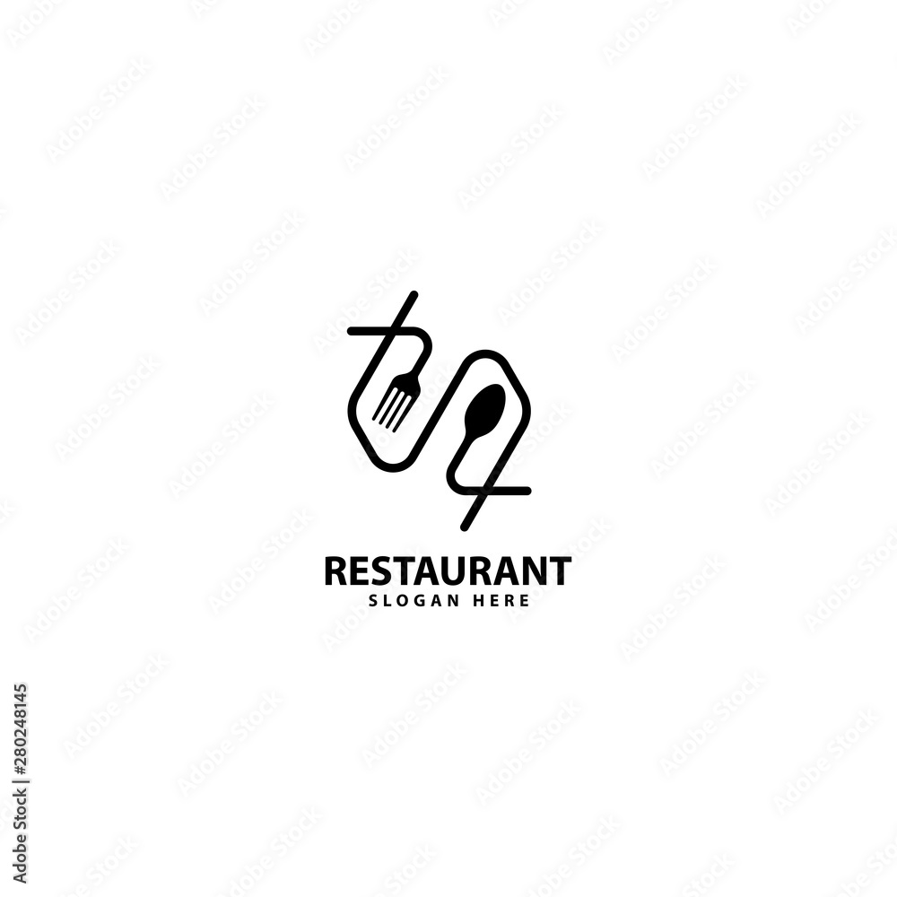 Eat logo. Cafe or restaurant emblem. with fork, spoon Eat logo. Cafe or restaurant emblem. with fork, spoon