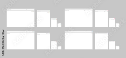 Set of web interface templates for different devices. Screen, digital device, site, window, mockups. Internet technologies concept. Vector illustration can be used for presentation slide, web design