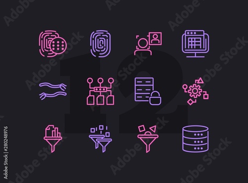 Empiric method line icon set. Fingerprint, data safety, face detection. Modern technology concept. Can be used for topics like data storage, app development, filter