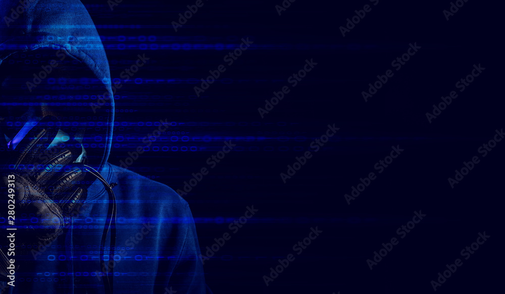 man hood hacker outfit mask with glove in privacy virus network and ai  hologram robotic concept, data deep learning, server security hacking Stock  Photo | Adobe Stock