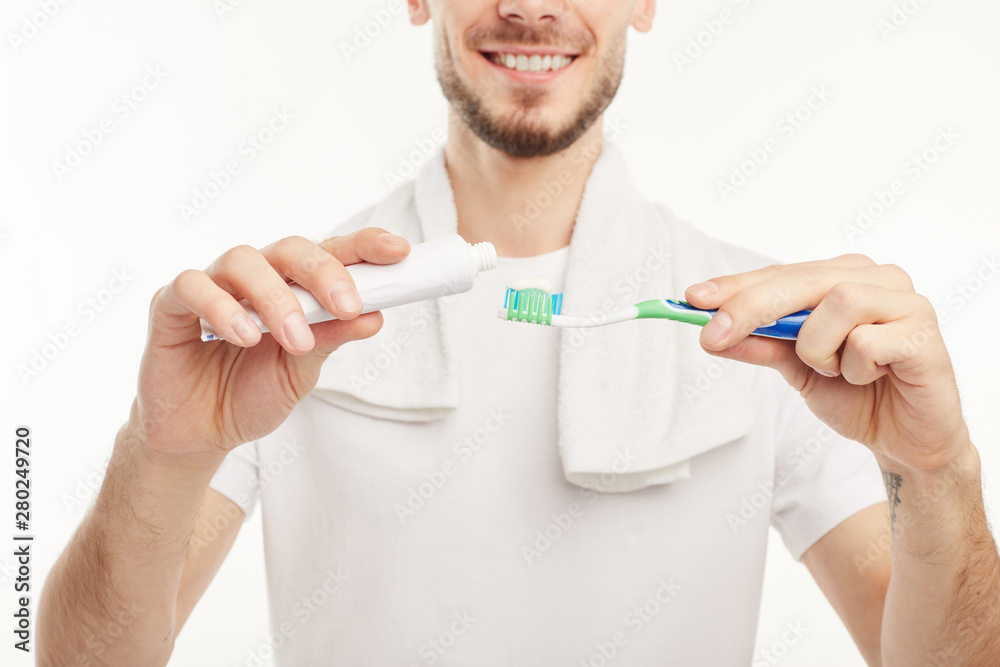 Fototapeta premium Personal hygiene objects and examples of their usage.