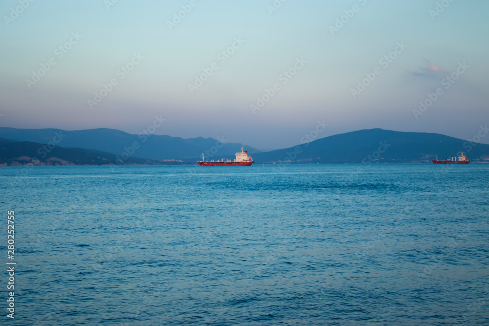 Black Sea cargo ships and mountains
