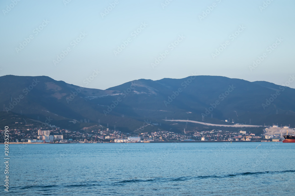 Black Sea cargo ships and mountains