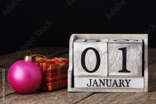 Block calendar date 01 and month january photo