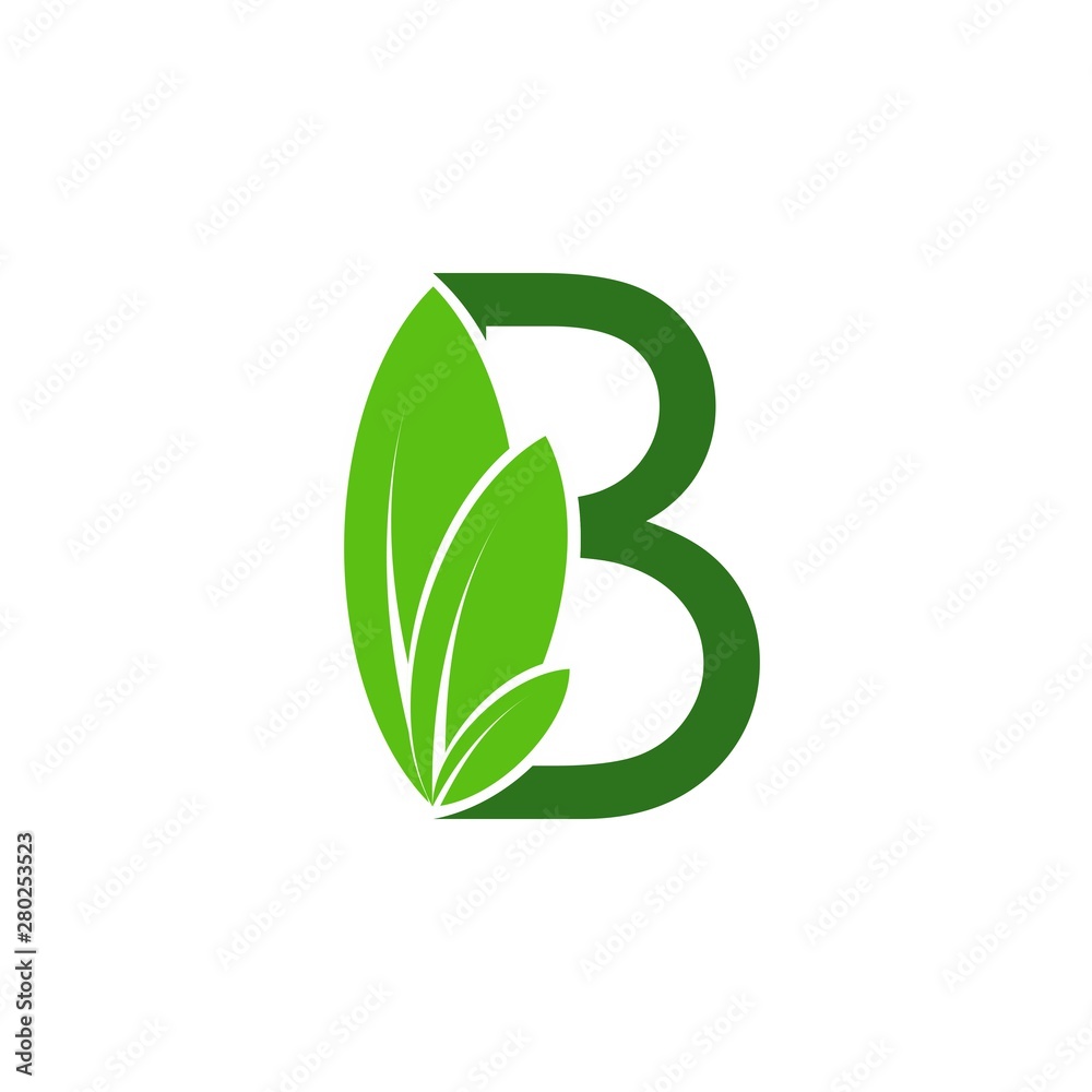 Letter B with leaf logo design vector