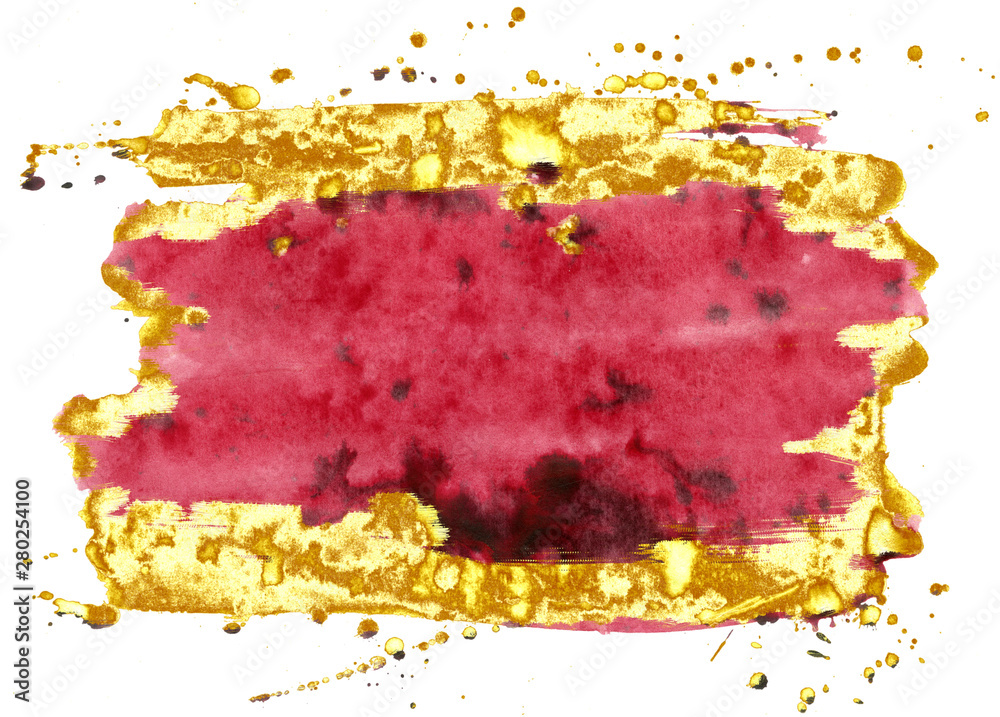 Coloured Watercolor Background. Red and gold brush strokes