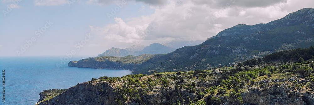 Breathtaking aerial panoramic image rocky coastline of Son Marroig in Palma de Mallorca