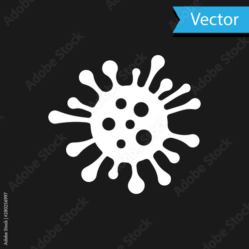 White Bacteria icon isolated on black background. Bacteria and germs, microorganism disease causing, cell cancer, microbe, virus, fungi. Vector Illustration