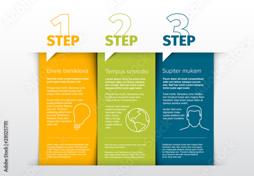 Vector instrucions table with three steps template photo