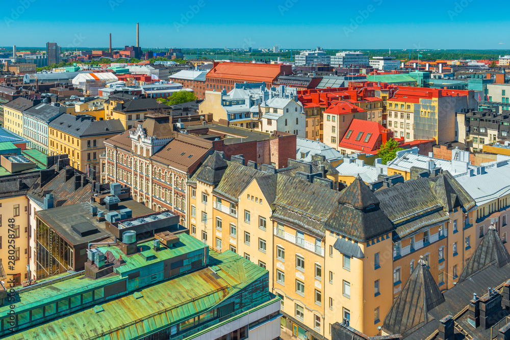 Panoramic view of Helsinki old city center.