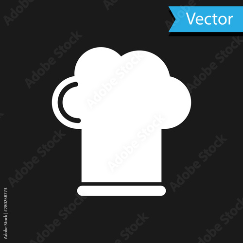White Chef hat icon isolated on black background. Cooking symbol. Cooks hat. Vector Illustration