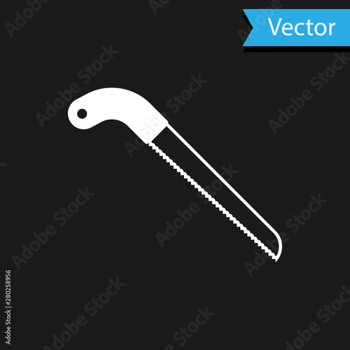 White Garden saw icon isolated on black background. Vector Illustration