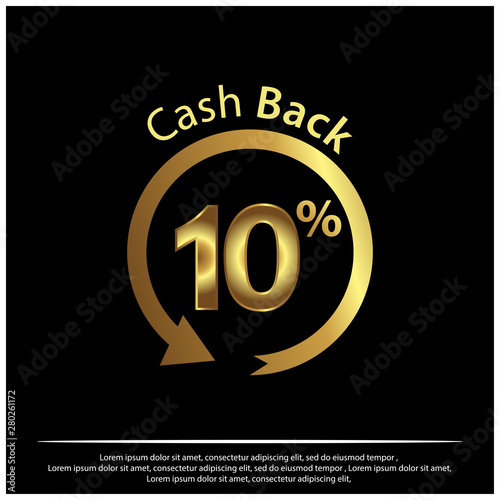 Cashback icon, gold icon. Vector Illustration on black background