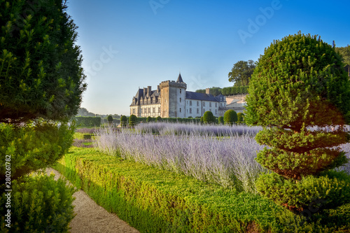 VILLANDRY CASTLE, FRANCE - JULY 07, 2017: The garden illuminated by 2,000 candles at dusk . Nights of a Thousand Lights at Villandry castle, France on July 07, 2017