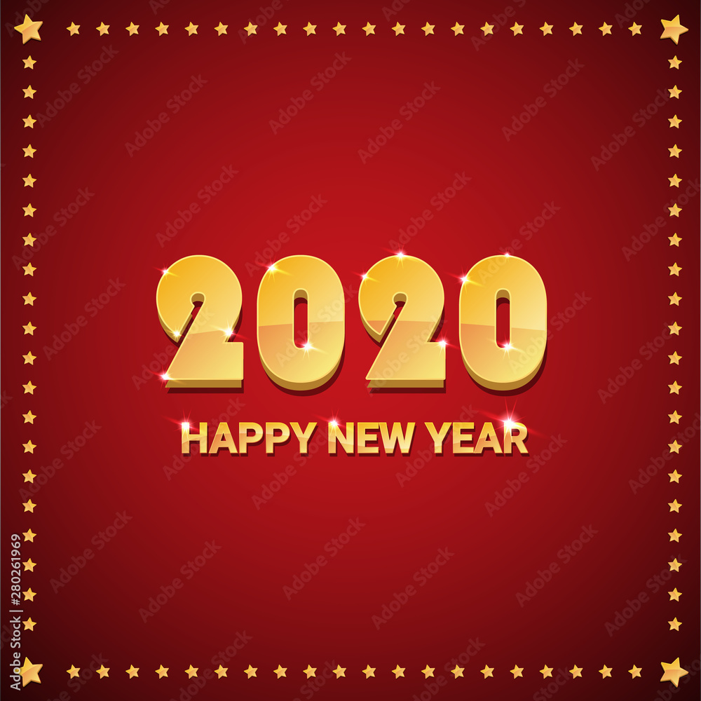 2020 Happy chinese new year of the Rat creative design background or greeting card. 2020 new year golden numbers on red