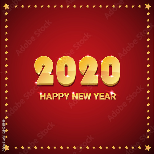 2020 Happy chinese new year of the Rat creative design background or greeting card. 2020 new year golden numbers on red © zmiter