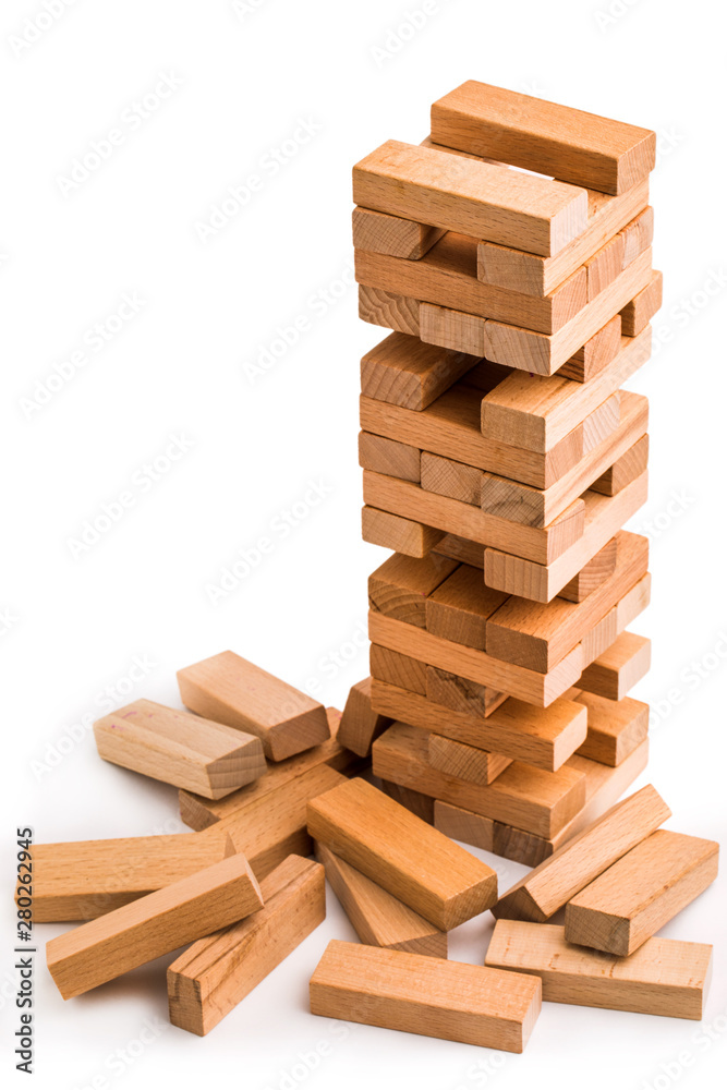 Close up blocks wood game isolated on white background Close up blocks wood game isolated on white background