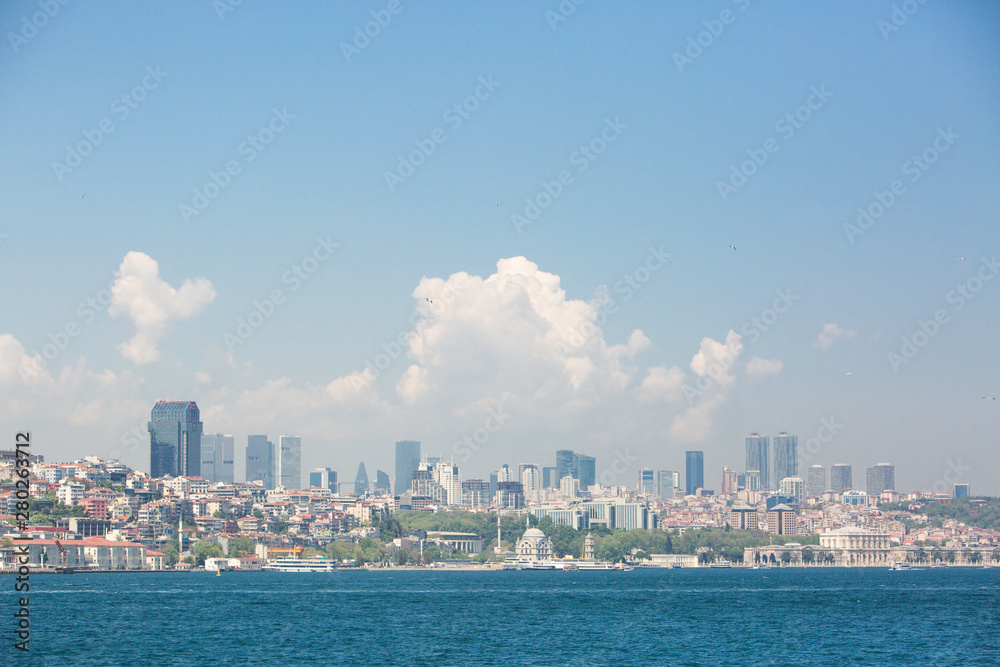 panoramic view of Istanbul. Business center and skyscrapers on the other side of the Bosphorus